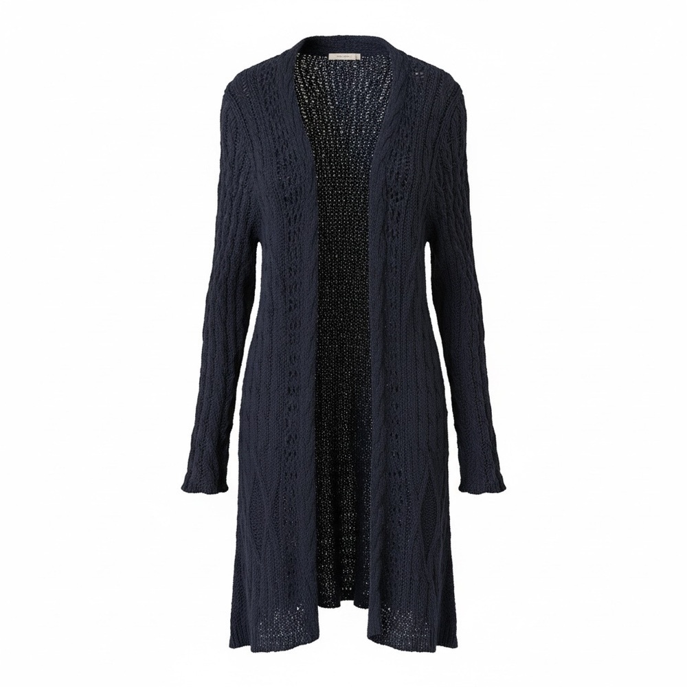 Garnet Hill Blue Open Knit Linen Blend Duster Cardigan Size Large Boho Festival